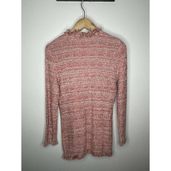 Cache Womens Pink Knit Open Front Fringe Cardigan Sweater Sz S Pockets - Picture 5 of 6